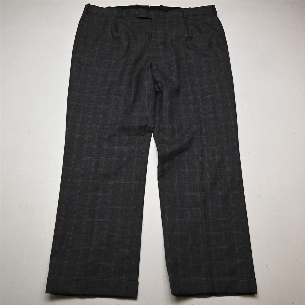 Tom James 40x32 Gray Glenn Plaid Wool Pleated Cuffed Classic Dress Mens Pants
